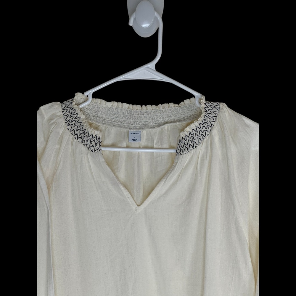 Old Navy Womens White Gauze Embroidered V Neck Long Sleeve Blouse Top Size L - Picture 6 of 12